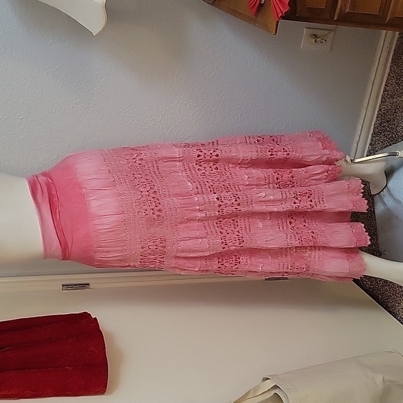 CUTE OPTIONS Barbie Pink Ombre Lace Circle Peasant Gypsy Maxi Skirt - Picture 6 of 8
